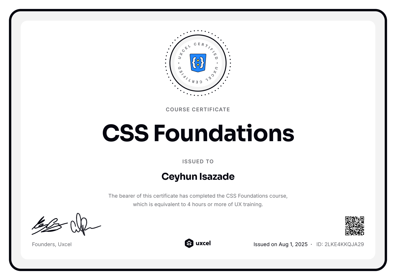 Ceyhun Isazade's certificate